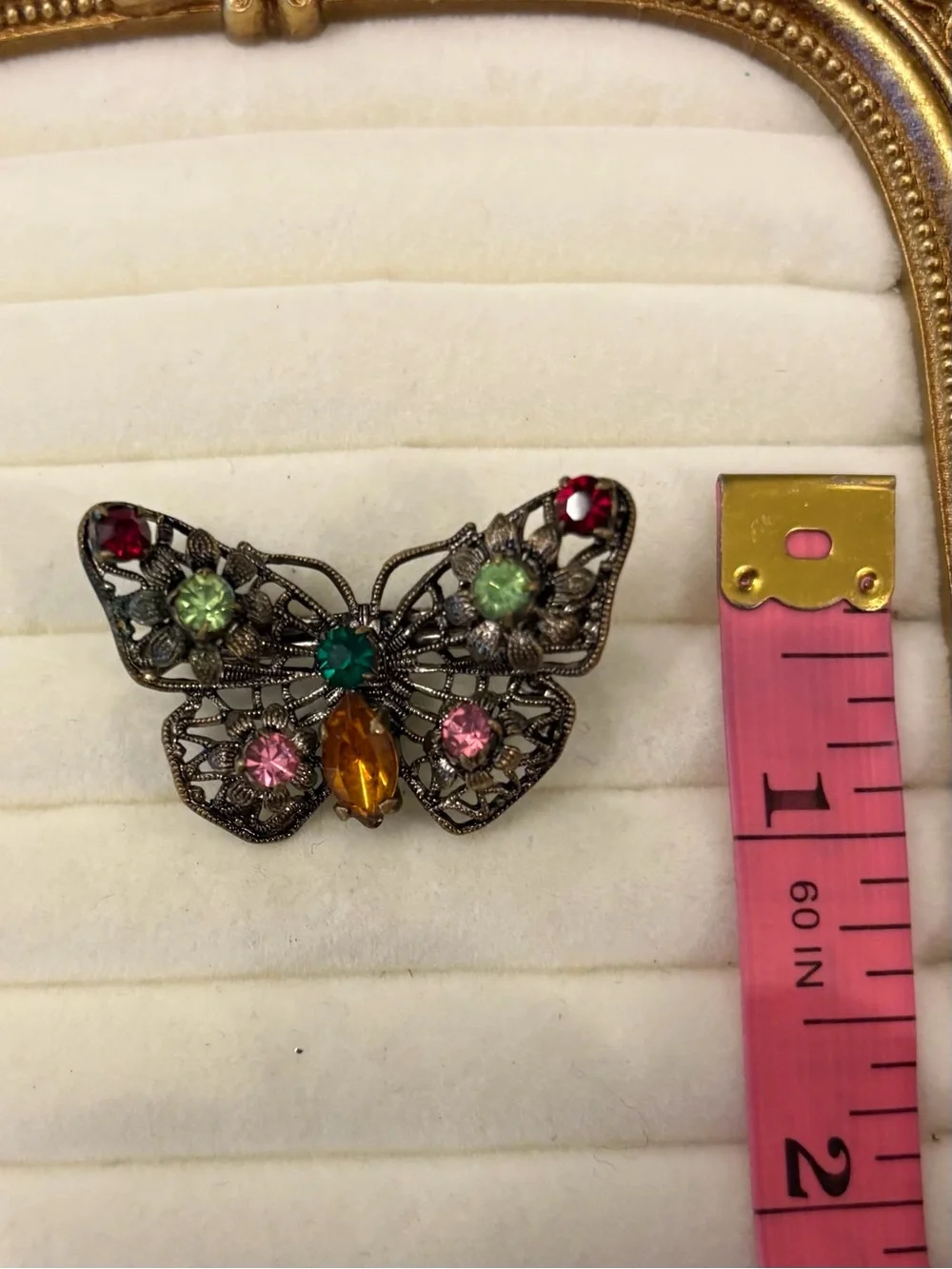 Vintage Brooch Filigree Silver‎ Tone Colorful Rhinestone Butterfly Pin Fairycore